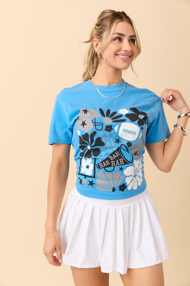 Floral Football Icon Print Blue Graphic Tee SALE