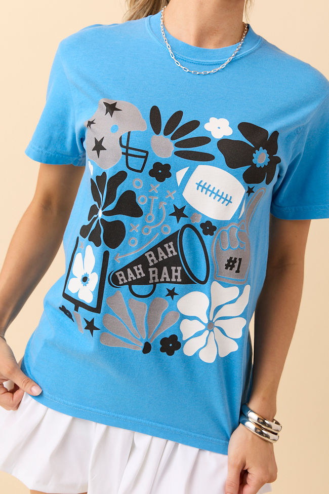 Floral Football Icon Print Blue Graphic Tee SALE