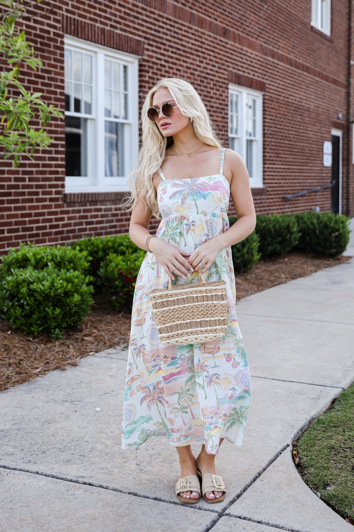 Paradise Awaits Cream Tropical Maxi Dress