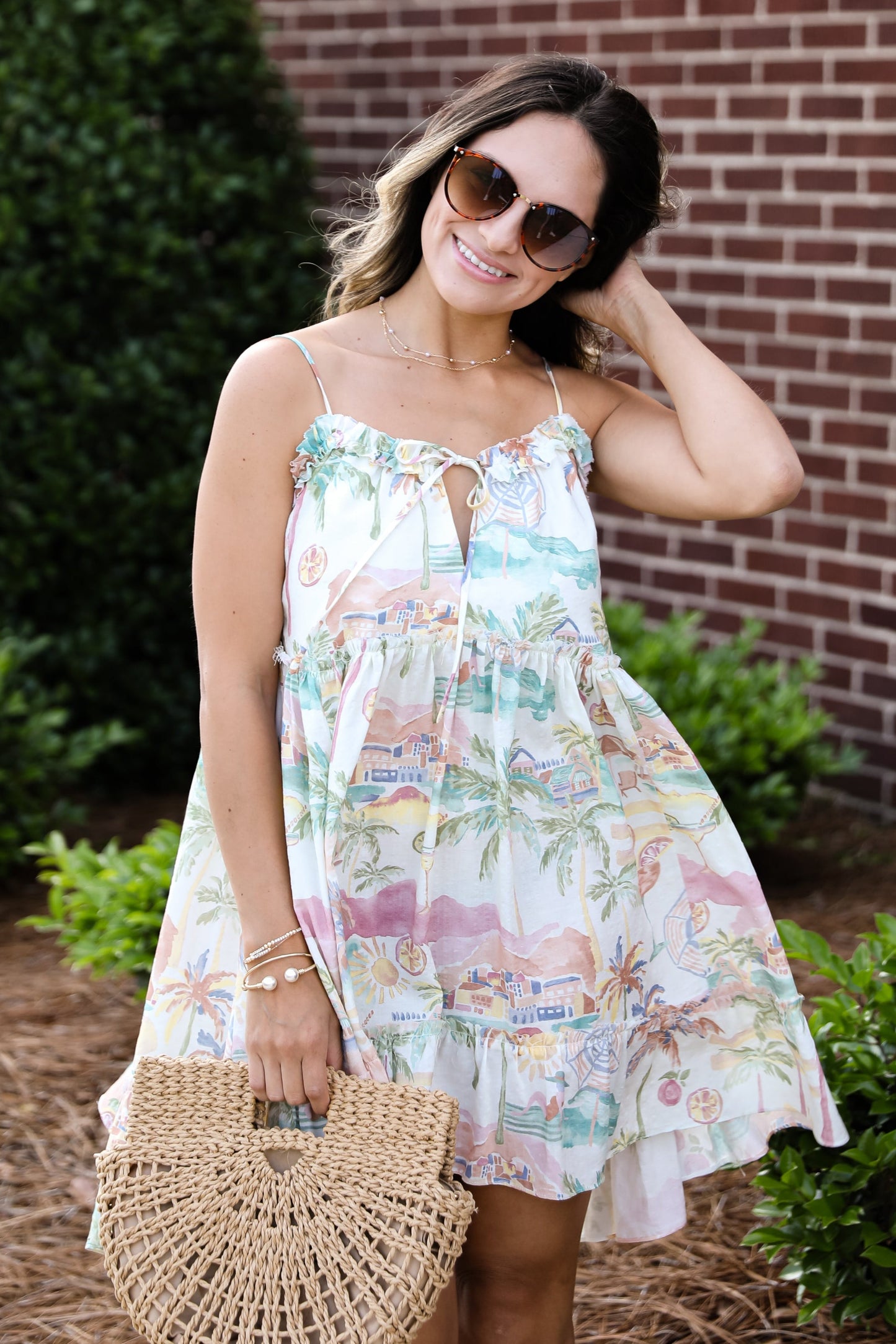 FINAL SALE - Paradise Awaits Cream Tropical Mini Dress
