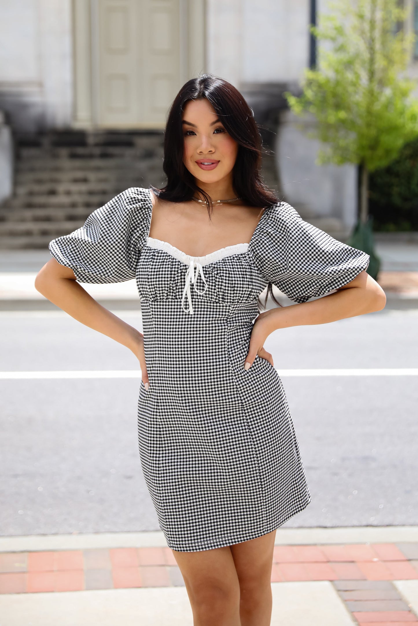 FINAL SALE - Charming Inspiration Black Gingham Mini Dress