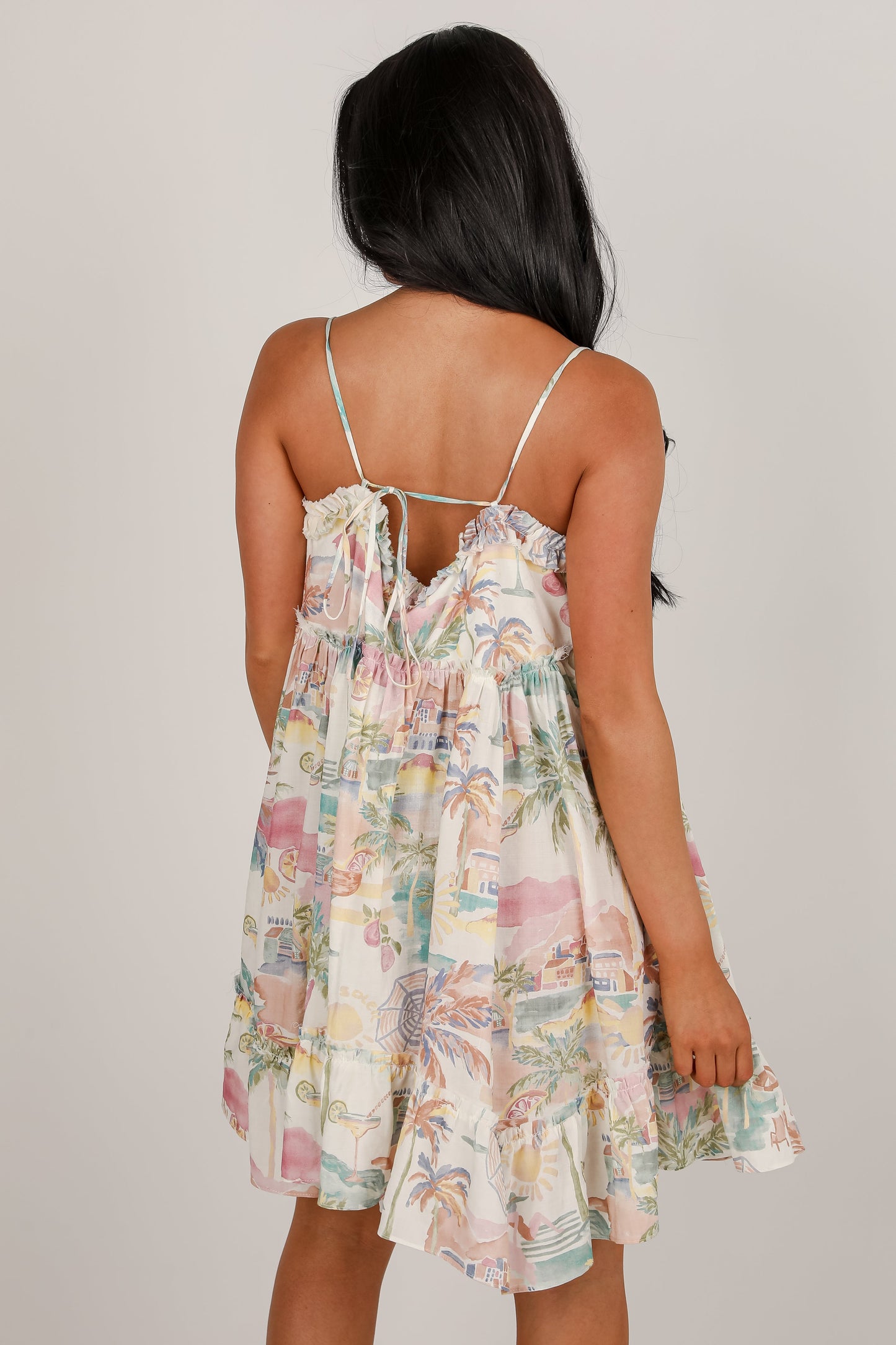 FINAL SALE - Paradise Awaits Cream Tropical Mini Dress