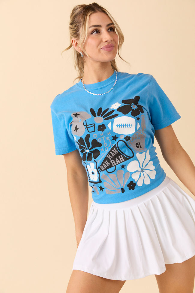 Floral Football Icon Print Blue Graphic Tee SALE