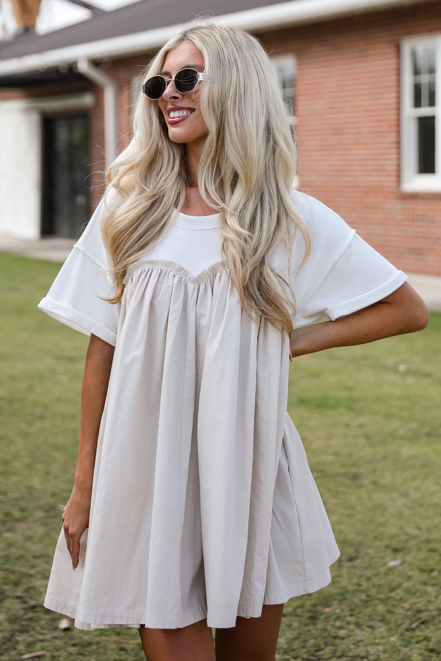 FINAL SALE - Sweeter Vibes White Contrast Babydoll Mini Dress