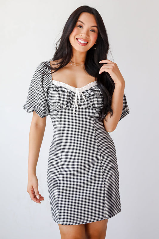 FINAL SALE - Charming Inspiration Black Gingham Mini Dress