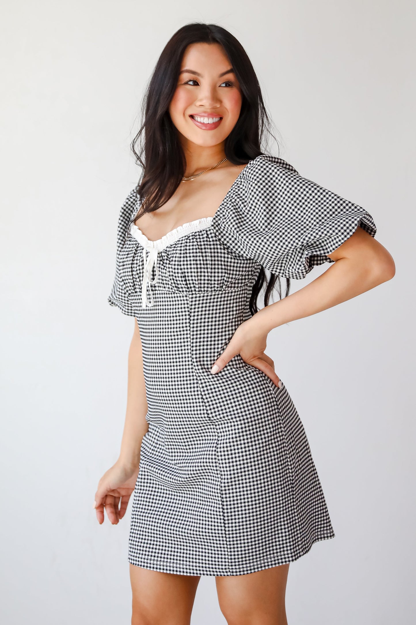 FINAL SALE - Charming Inspiration Black Gingham Mini Dress