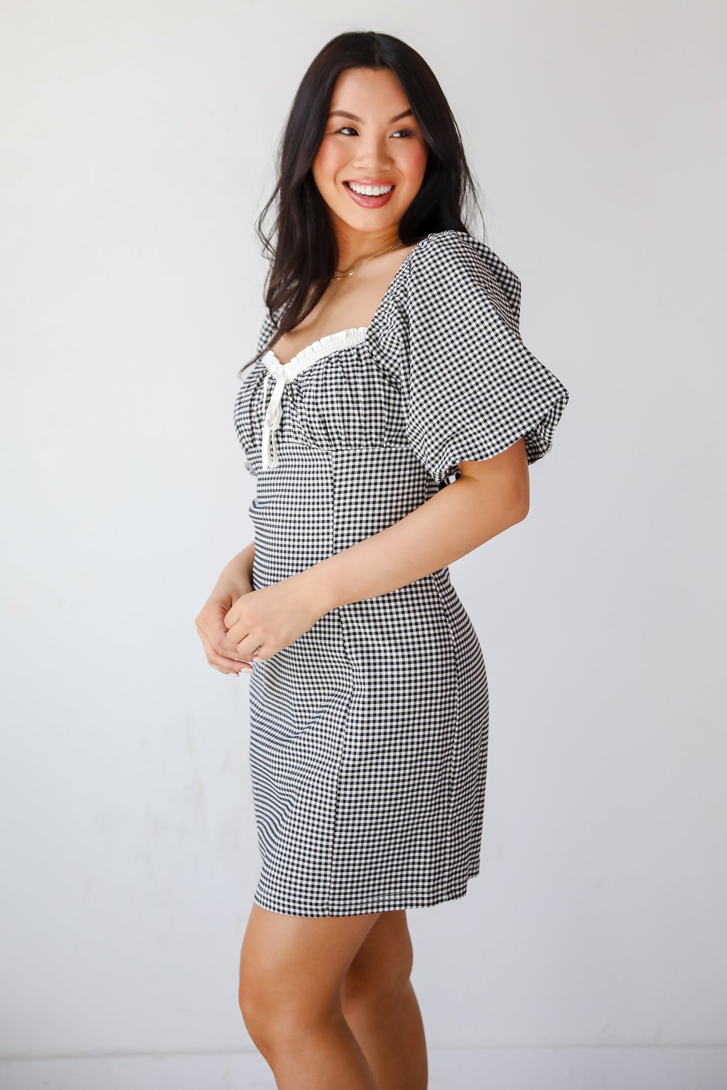 FINAL SALE - Charming Inspiration Black Gingham Mini Dress