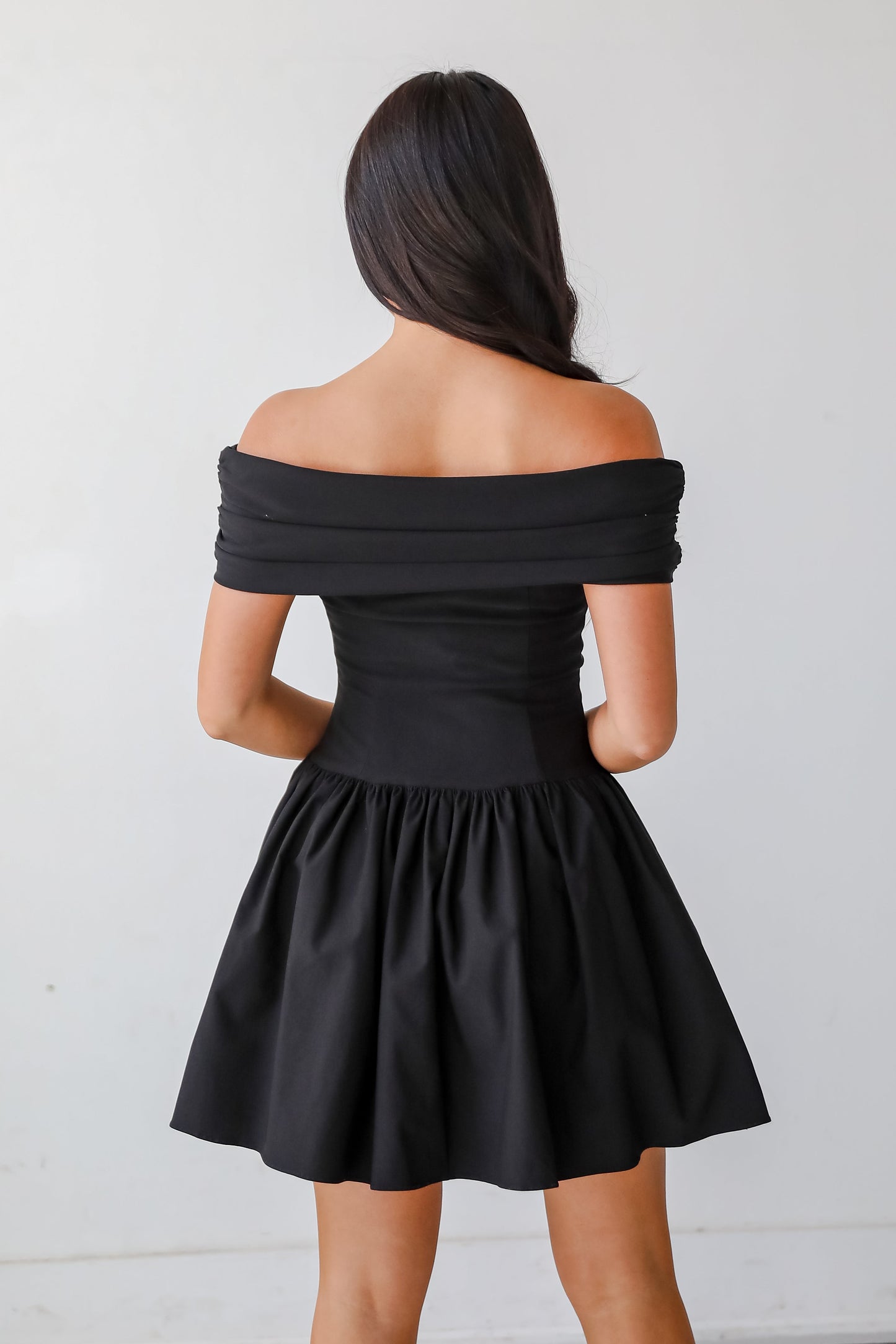 FINAL SALE - Unbelievably Lovely Black Off-The-Shoulder Mini Dress