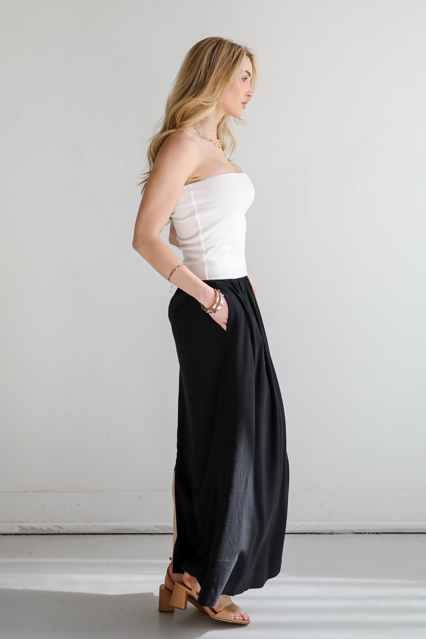 FINAL SALE - Beautifully Chic Black Contrast Strapless Maxi Dress