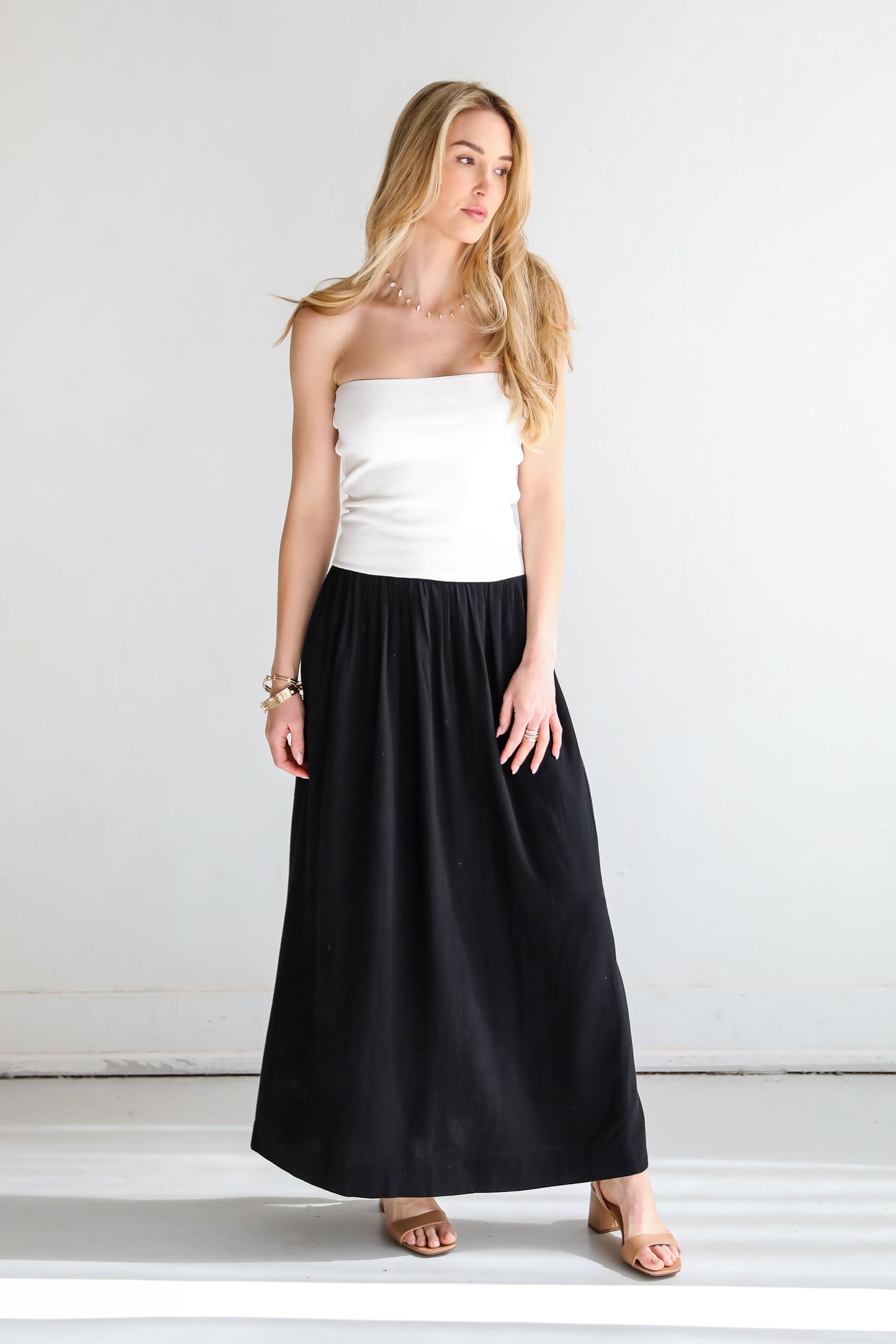 FINAL SALE - Beautifully Chic Black Contrast Strapless Maxi Dress