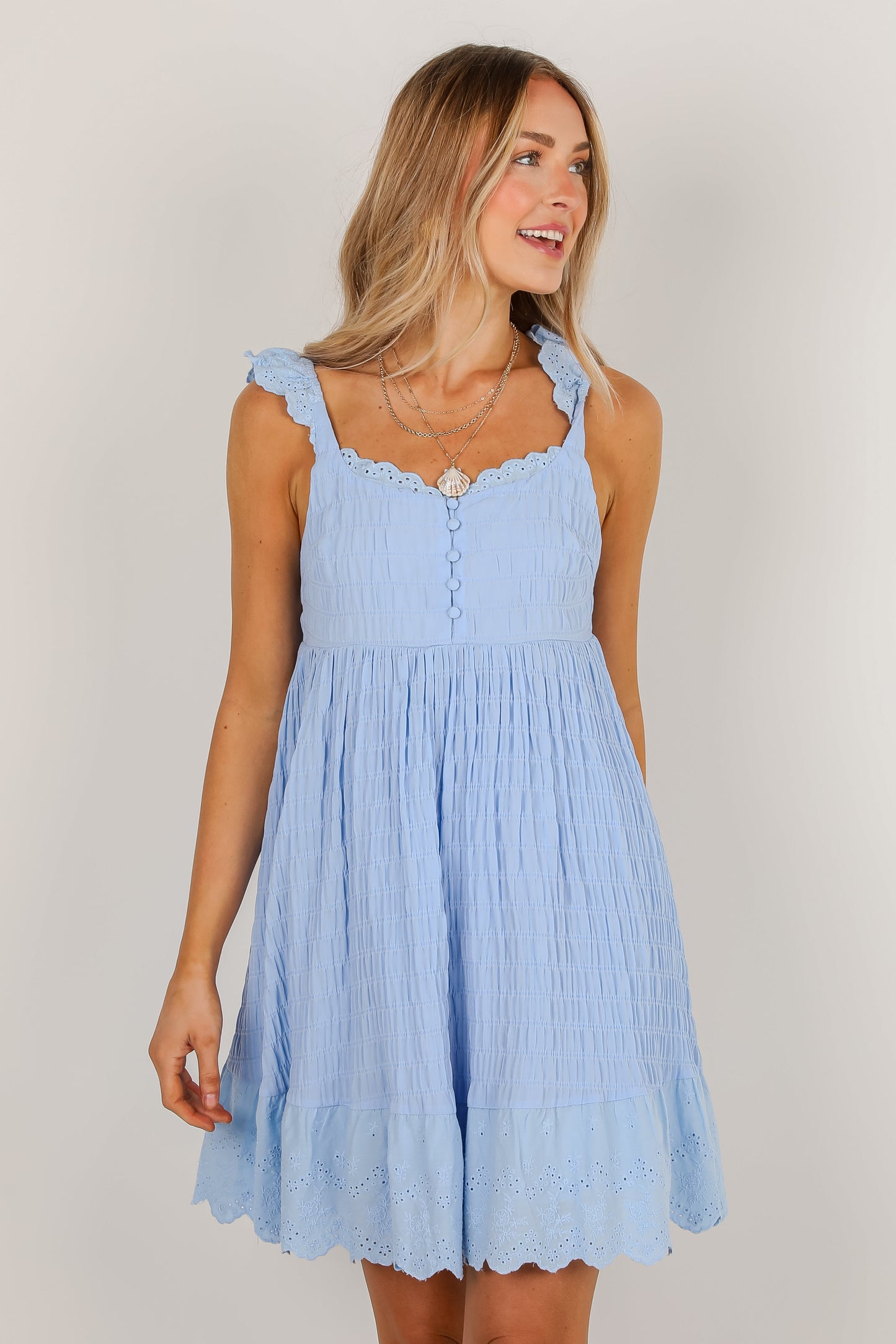 FINAL SALE - Right Where You Are Eyelet Mini Dress