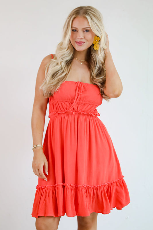 FINAL SALE - Watch The Sunset Coral Mini Dress
