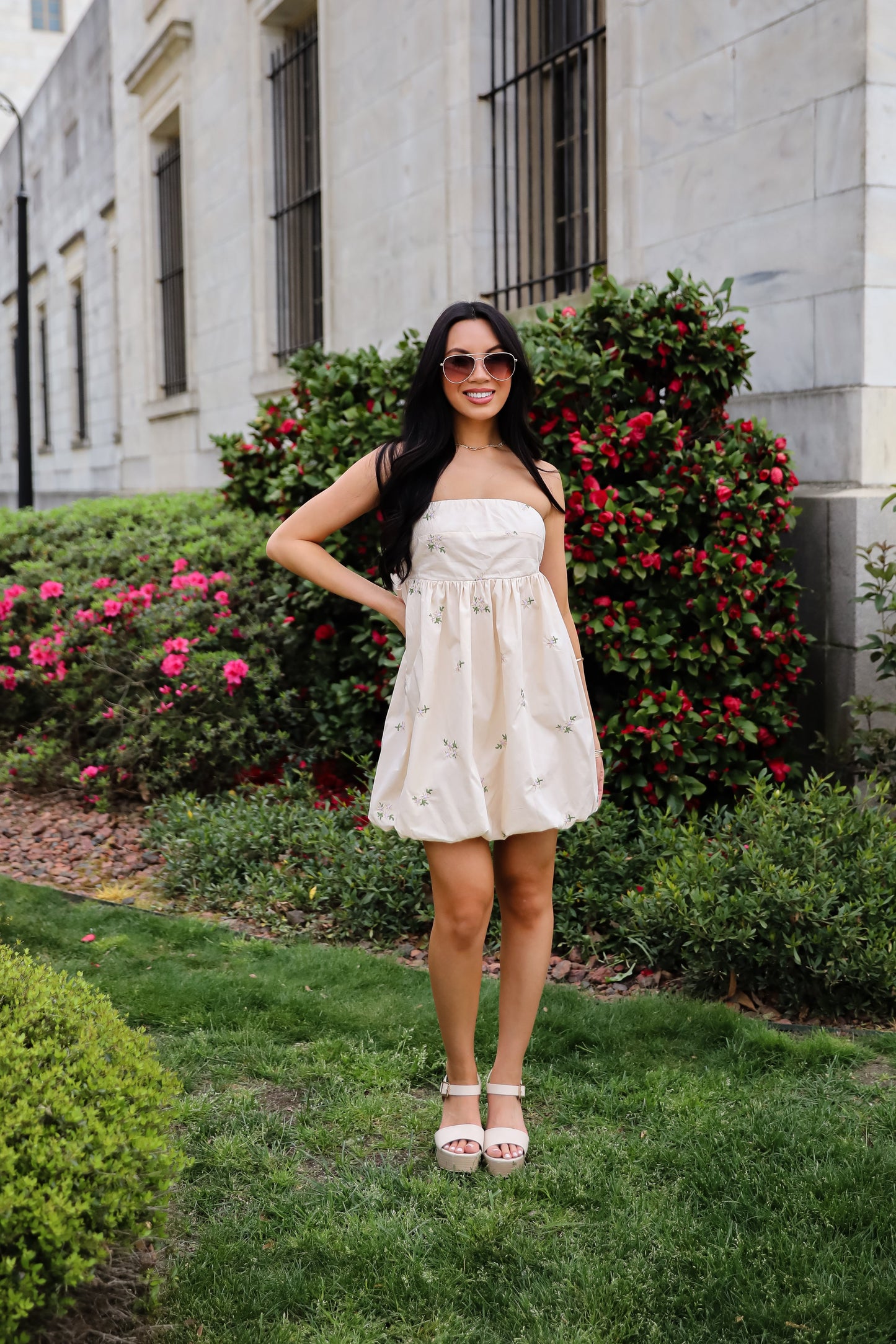FINAL SALE - Enviable Pick Cream Floral Embroidered Strapless Mini Dress