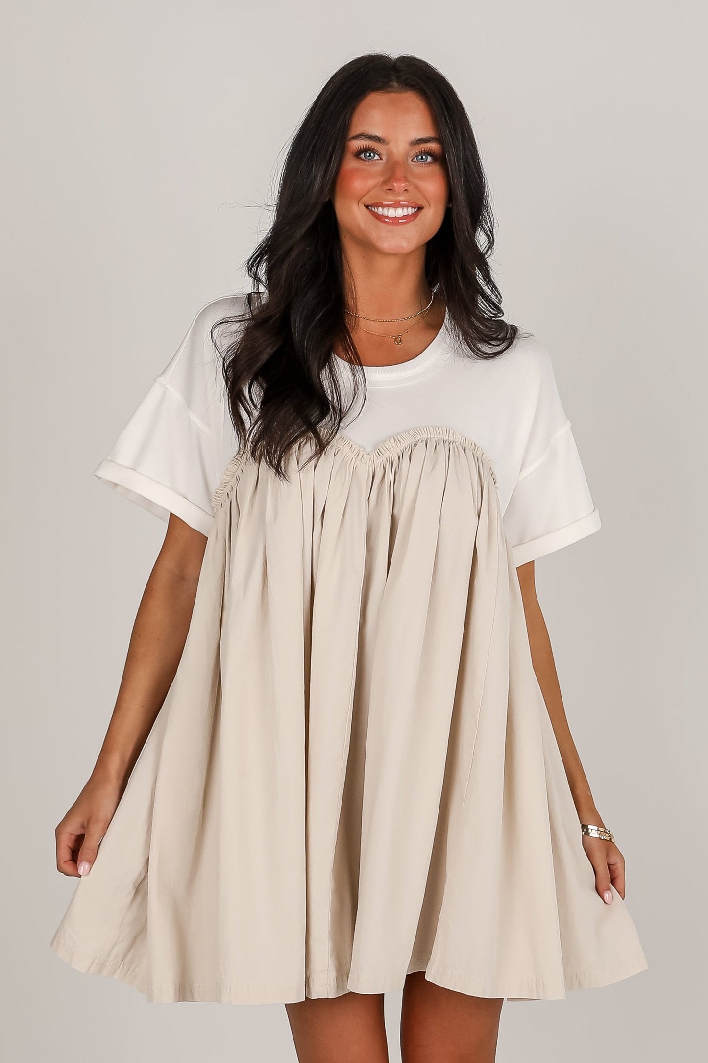 FINAL SALE - Sweeter Vibes White Contrast Babydoll Mini Dress