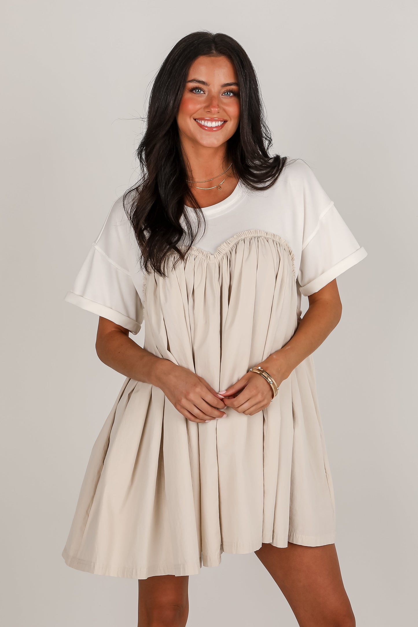FINAL SALE - Sweeter Vibes White Contrast Babydoll Mini Dress