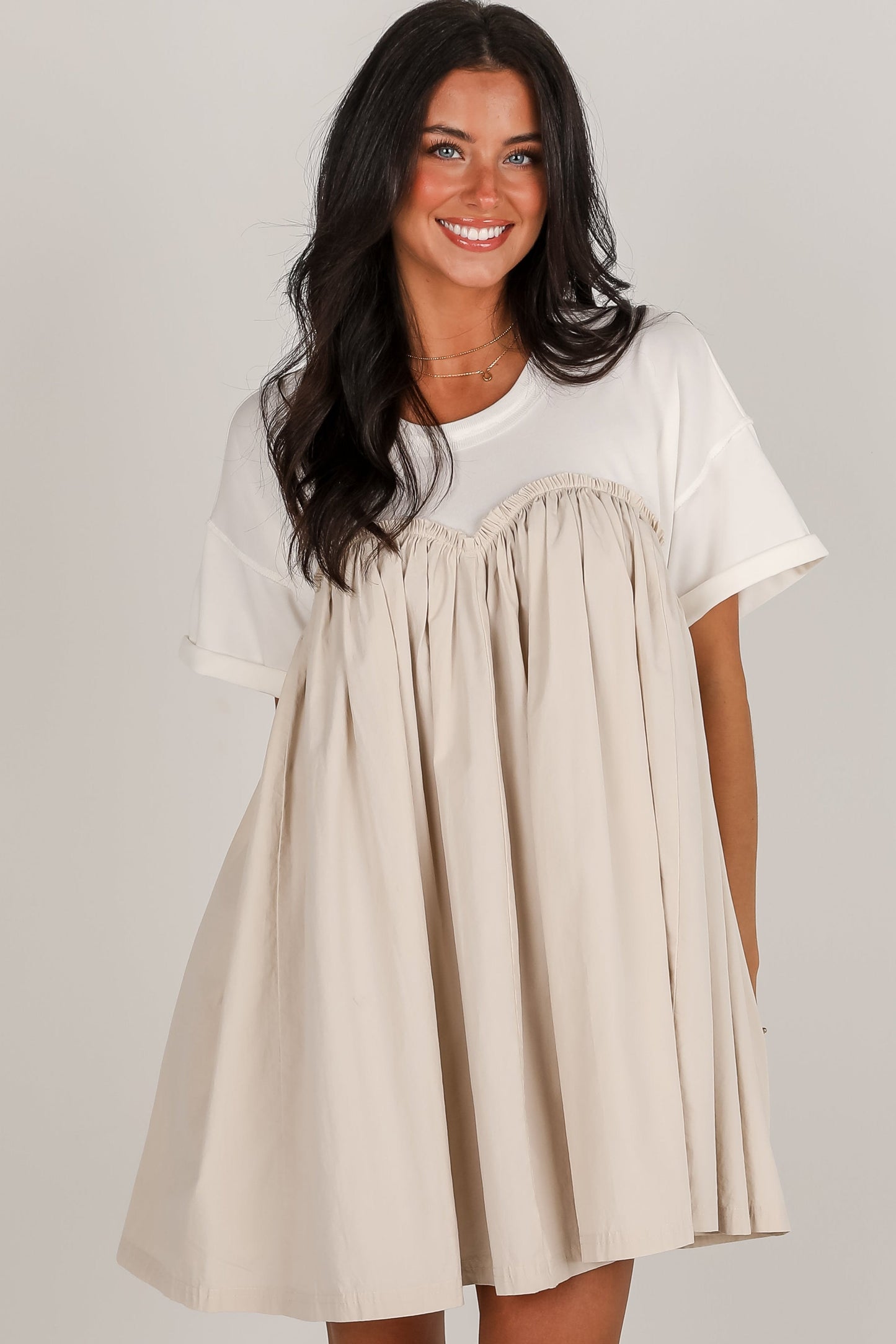 FINAL SALE - Sweeter Vibes White Contrast Babydoll Mini Dress