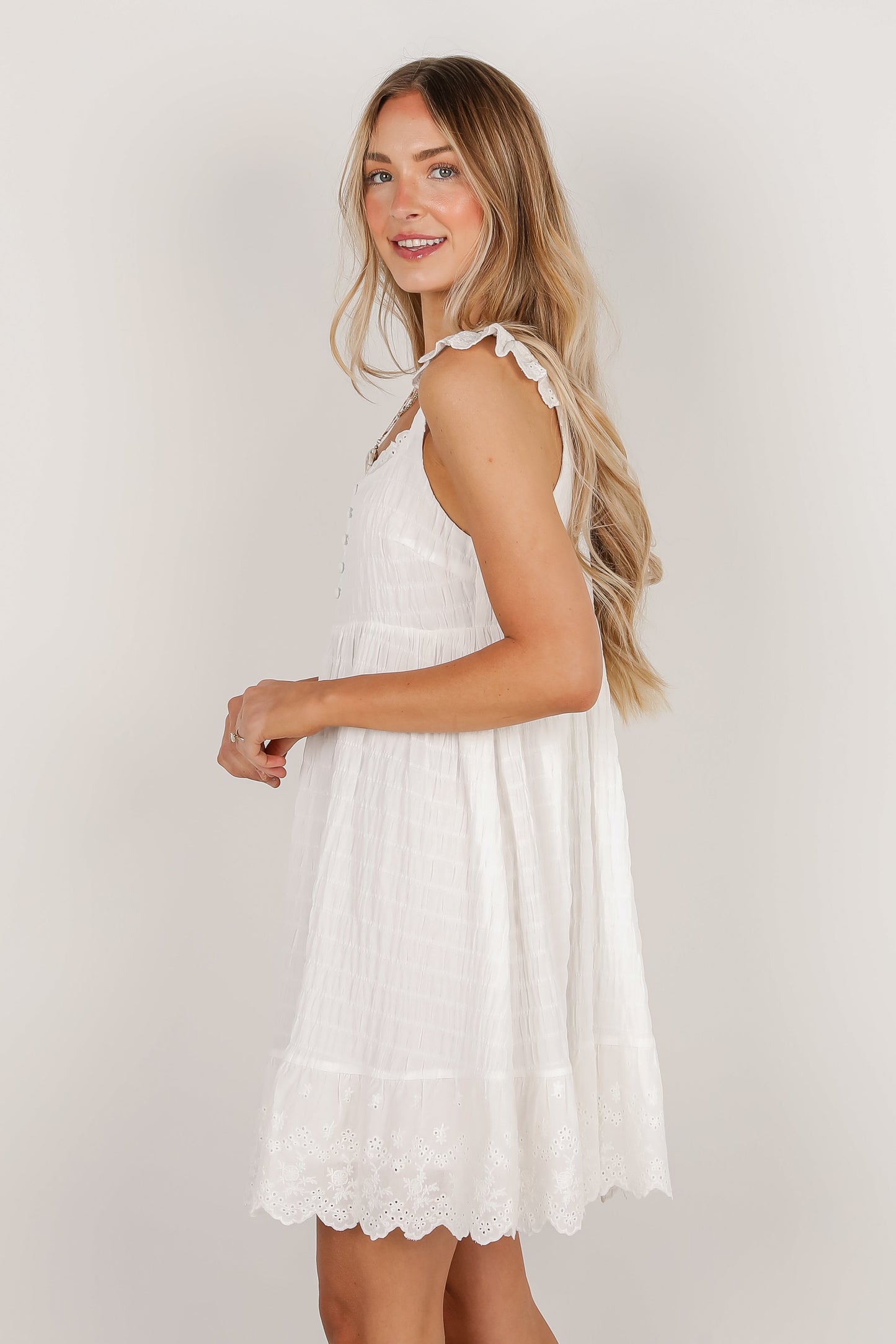 FINAL SALE - Right Where You Are Eyelet Mini Dress